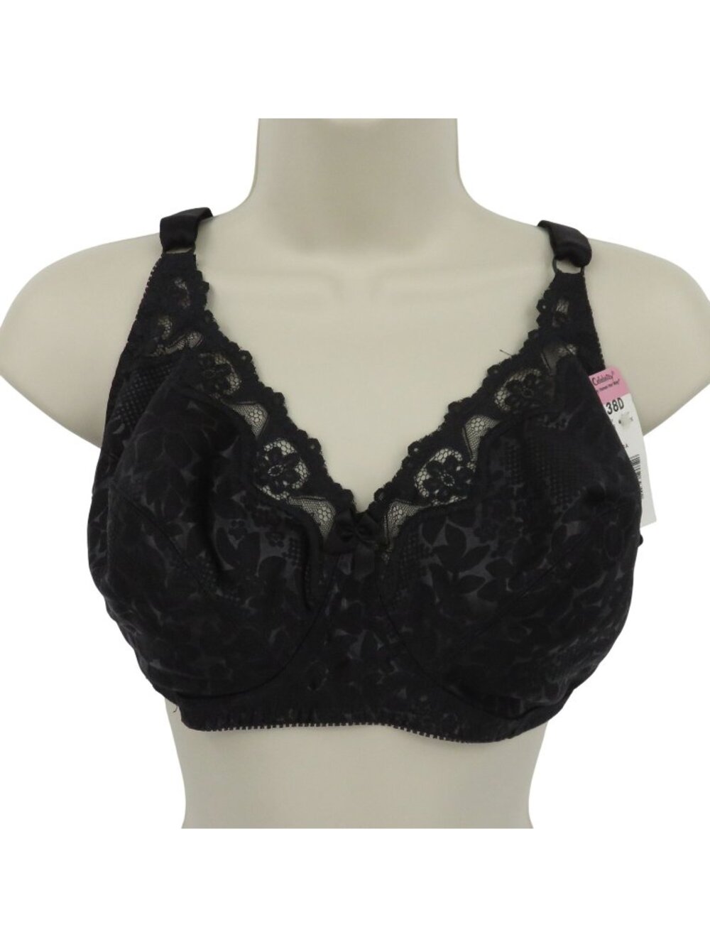 VTG 38D Celebrity Hanes Her Way Black G396 Wireless Unlined Bra Floral Lace NEW